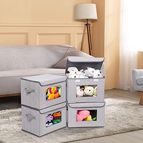 מתקפל משתלת אחסון סל [4-חבילה] בד אחסון קופסות עם מכסים גדול צעצוע מארגני ואחסון עבור משתלת שינה בית